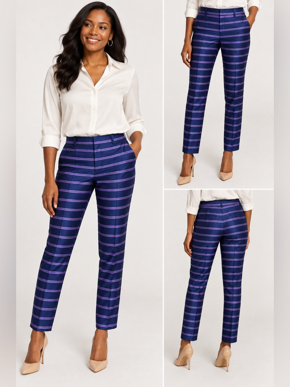 Banana Republic Ryan Navy Blue Purple Striped Ankle Pants Size 2